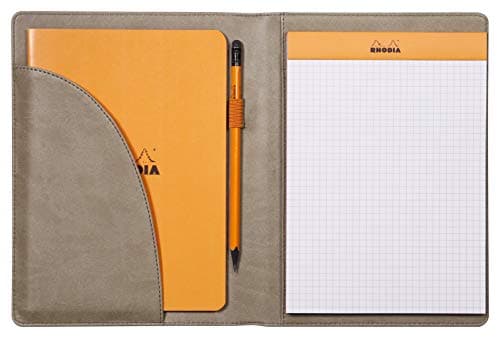 RHODIA 216002C - Livret Porte-Bloc et Porte-Documents N°16 Taupe - pour Bloc-Notes ou Carnets de Format A5 17,5 x 23,5 cm (14,8x21 cm) - Simili Cuir Italien Premium - Collection