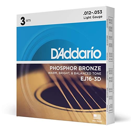 D'Addario Cordes Guitare Acoustique | Corde Guitare Folk | EJ16-3D | Corde en bronze phosphoreux pour guitare acoustique | Léger 12-53, 3 jeux