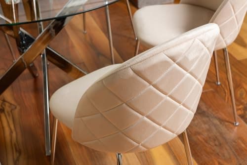 RATTATAN Sara - 2 Chaises fauteuils rembourrées en Velours ou Teddy pour Cuisine ou Salle à Manger avec Pieds en métal (Pieds argentés, Velours Crème)