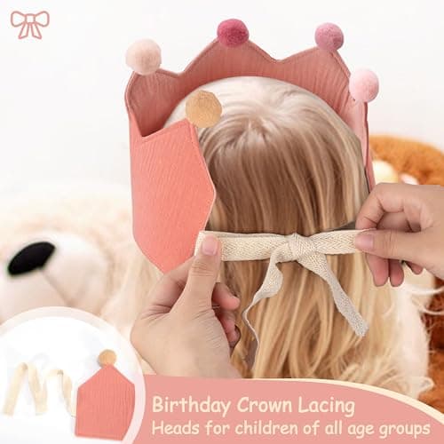 Baimuni Chapeaux d'anniversaire Couronne pour Enfants, Couronne Chapeau en Mousseline avec Tissu, Chiffres Interchangeables de 0 à 9, Réutilisable, Cadeau Decoration de fête pour Fille et Garçon
