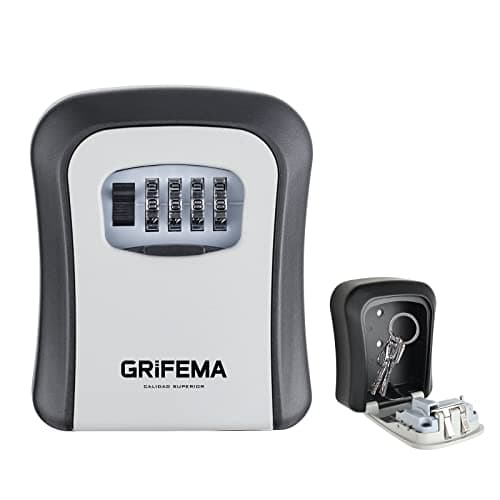 GRIFEMA Boite a Clefs - Murale Boite a clé Avec Code Sécurisée Exterieur, Boite à Clé Résistant aux Intempéries, Cofre Fort a Cle Robuste, pour les Clés, les Cartes, Alliage de Zinc, Gris