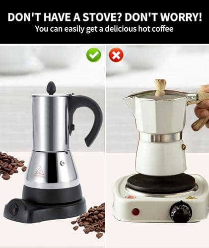 Cafetière Italienne, Machine à expresso sur la cuisinière, cafetière électrique à café expresso en acier inoxydable de 300 ml, cafetière électrique, machine à expresso pour cappuccino expresso