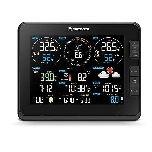 Bresser Station Météo Sans Fil Wifi Avec Capteur Extérieur Pro 7 En 1 De Niveau UV, Vitesse Et Direction Du Vent, Humidité De L’air, Température, Précipitations Et Intensité Lumineuse