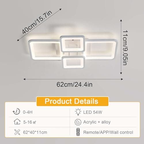 GWYAJTU Plafonnier Design Avec Télécommande APP, Lampe Plafond Moderne Avec Fonction Mémoire, Luminaire Plafonnier LED Dimmable 3000K-6000K Pour Chambre Salon Cuisine Bureau-White||60CM