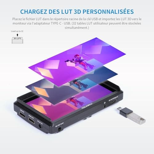 Feelworld S55 V3 6 Pouces sur Caméra Moniteur DSLR Camera Field Monitor Small Full HD 1920x1080 IPS Peaking Focus Video Assist avec 4K HDMI 8.4V DC Input Output Livré avec Batterie et Sac,Tilt Arm