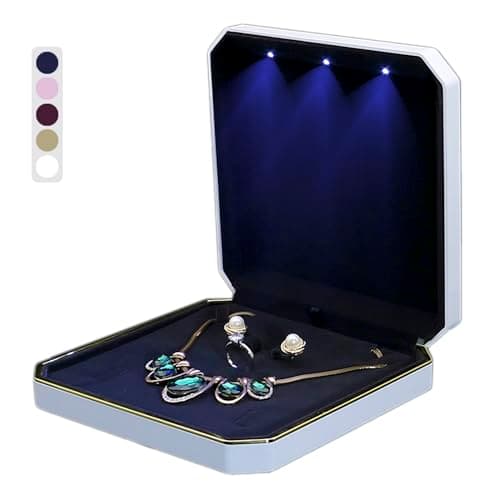 HSLFUAI Big necklace box Présentoir de collier avec lumière LED, grande boîte à colliers, boîtes à colliers pour bijoux