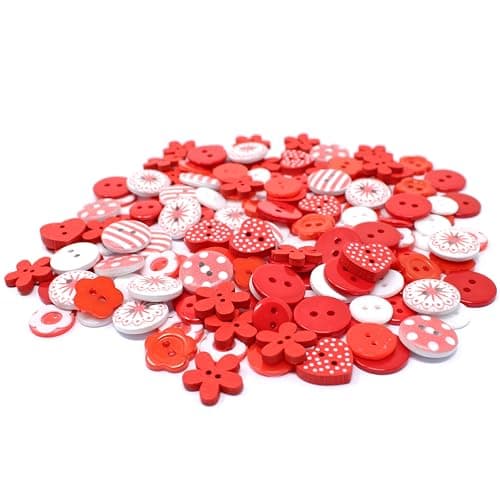 Mélange de boutons rouge / blanc, en bois, acrylique et résine, pour la décoration de cartes, 150 pièces
