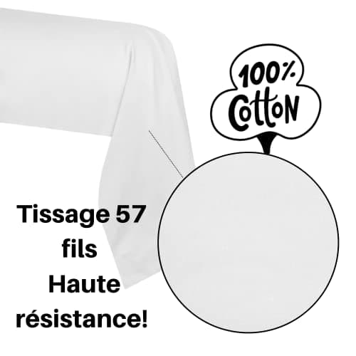 Lovely CASA - Taie de traversin -Taille 45x185 cm - 100% Coton certifié Oeko-Tex - Excellente qualité - Couleur Blanc -Modèle Eden - Linge de Lit pour Maison - Doux et Confortable - Unisexe - Mixte
