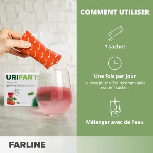 Sensilab Urifar Forte | Délicieuse boisson à la fraise à base de D-Mannose, vitamine A, hibiscus et extrait de cerise griotte pour les voies urinaires | 28 sachets