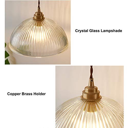 HJXDtech Luminaire Suspension Dôme en Verre Transparent Vintage Industrielle avec Base E27 en Laiton Cuivre Lustre Loft Lampe suspendue au plafond (30cm)