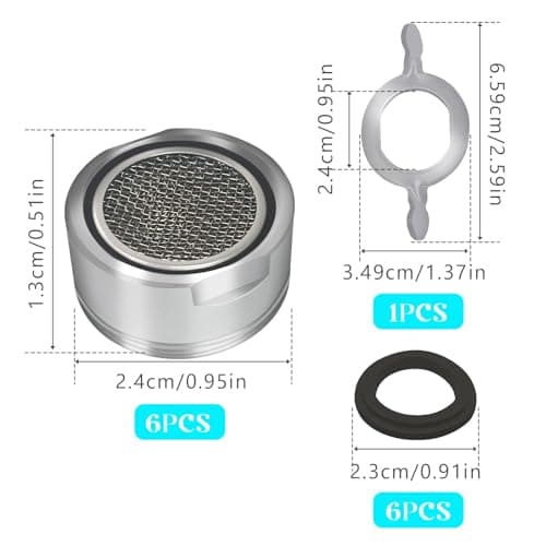 Vordpe Lot de 6 aérateurs M24 en acier inoxydable, 6 joints et 1 clé chromée, filtre de robinetterie pour cuisine et salle de bain
