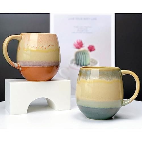 Xfeyaqlo Tasse Céramique émaillée, Tasse Gros Ventre Grande Tasse 500ml, Tasse Vintage Cafe, Grande Tasse à Café en Céramique, Profitez d'une Vie Merveilleuse (Fauve)
