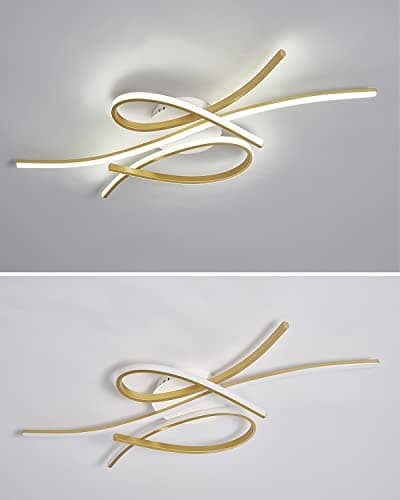 Bellastein Plafonnier LED plafonnier dimmable lampe de salon moderne lampe de chambre à coucher plafonnier design d'intérieur avec télécommande salon cuisine Bureau (or, L100cm)