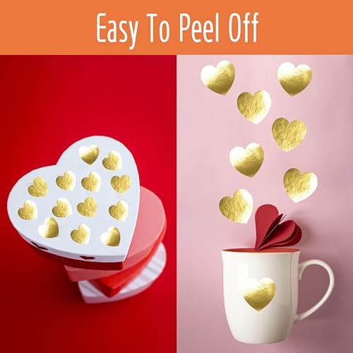 500 PCS Autocollants en forme de cœur doré, Autocollants métalliques dorés autoadhésifs imperméables et réfléchissants, Étiquettes décoratives d'amour pour les fournitures de la Saint-Valentin