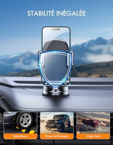 Mohard Support Telephone Voiture, [Jamais de Chute] Ultra Robuste Pied Telephone Voiture Orientable à 360°, Attache Téléphone Voiture Ventouse Compatible avec iPhone 17/16/15 & Autres 4-7" Smartphones