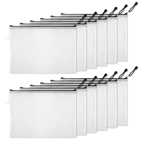 LANAFAY 12 Pcs Pochette Document Zippée A6, Étanche Pochette Rangement, PVC Pochette Plastique Zippée, Transparentes Mesh Zipper Pouch, pour Voyage, Cosmétiques, Bureau Documents Organisation