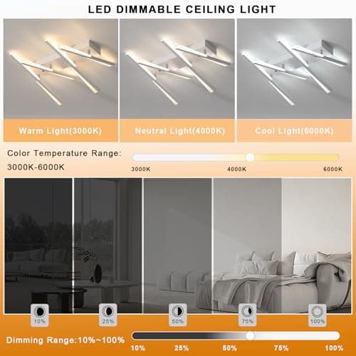 GWYAJTU Plafonnier LED, Luminaire Plafonnier Dimmable 3000K-6000K Moderne, Lustre avec Télécommande APP pour Chambre À Coucher, Salon, Salle À Manger, Bureau-White