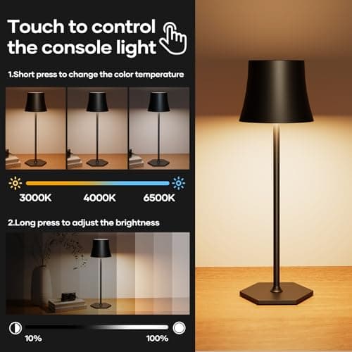 Tyonto Lampe Table LED Rechargeable Sans Fil,Réglage Tactile Batterie 5000mAh,Chargement USB,IP54 Étanche,Peut Poser Bureau,Chevet,Chambre,Extérieur (1 pièce, noir)