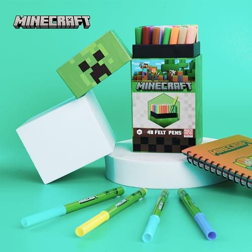 Minecraft Feutres de Coloriage pour Enfants - Lot de 48 Feutres Enfant Lavables Non Toxiques Idée Cadeau Gamer Garcon
