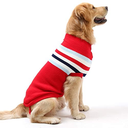 Petyoung Pull à Rayures Tendance pour Chien - Manteau en Tricot de Laine Chaud et Doux pour l’Hiver - Vêtements pour Chiens de Taille Petite, Moyenne et Grande (Rouge, 24" L)