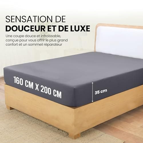 Utopia Bedding Drap Housse - Gris, 160 x 200 cm - Coupes de 35 cm pour Matelas épais - Polyester Microfibre brossée