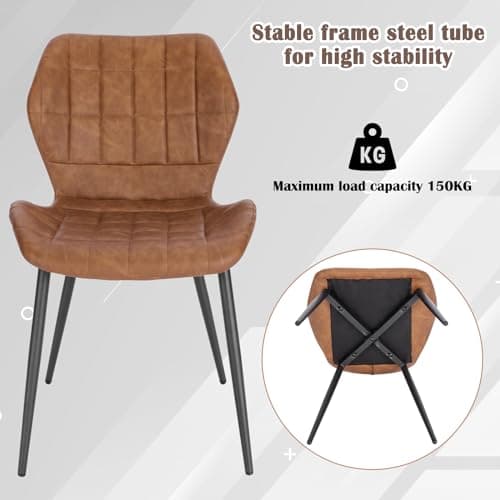 WOLTU Lot de 4 Chaises Salle à Manger, Chaise Scandinave, Chaise de Cuisine, Chaise Salon, Assise Rembourrée, Chaise en Simili Cuir, Brun, Pieds en Métal, BH357br-4