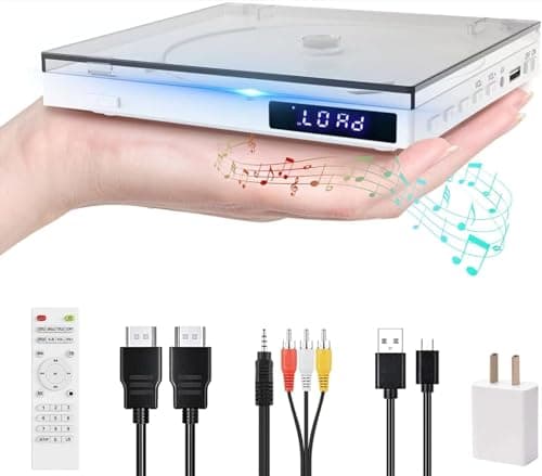 Maite Lecteur DVD HDMI pour TV, Lecteur CD DVD Compact avec Connexion Casque/Haut-Parleur, Lecture sans région pour Les systèmes NTSC/PAL, Lecteur DVD Portable avec câble HDMI et RCA
