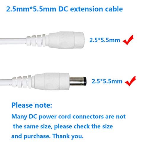 Liwinting 4pcs 2 Mètres Câble D'extension D'alimentation DC 2.5mm x 5.5mm Câble D'extension DC Plug Mâle à Femelle Connecteur pour Adaptateur Secteur, CCTV Camera Power et Plus - Blanc