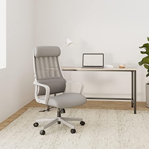 MELOKEA Chaise de Bureau Ergonomique, Fauteuil Bureau avec Support Lombaire Ergonomique et Appui-tête Réglable, Chaise en Maille Respirante, Siège Bureau Réglable en Hauteur, Conforme à en 1335, Gris