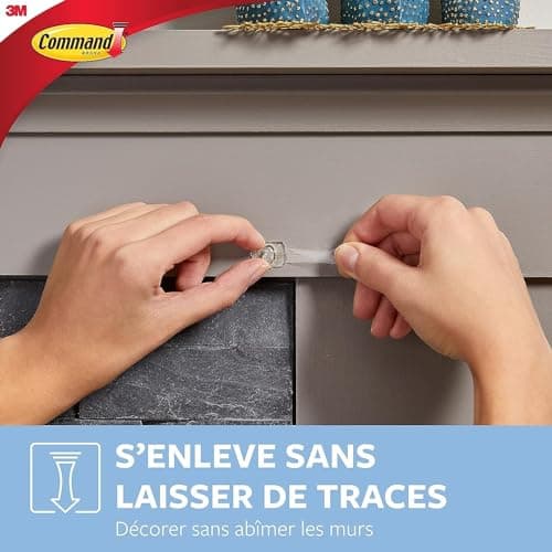 Command Crochets de Fixation, Lot de 20 Mini-Crochets Transparents et de 24 Petites Bandes Adhésive - Pour la Décoration des Guirlandes Lumineuses, Accrochage Sans Dommage