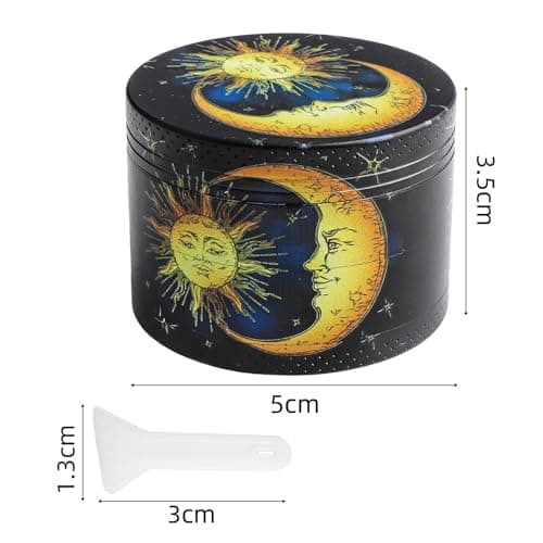 Swavitie Pollen Grinder Crusher Moulin à herbes Vintage Soleil et Lune 4 pièces Moulin à herbes Moulin à épices Moulin à épices Moulin à épices Moulin à épices avec grattoir à pollen pour épices,