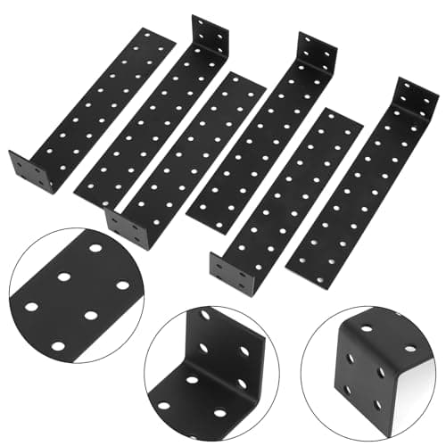 6 Pièces Equerre de Fixation Metal, Ancrages Plat, Supports d'ancrage, Raccord d'angle En acier galvanisé, Equerre 90 degrés en L, Supports d'angle pour Bois, Noir, 200 x 40 x 40 mm