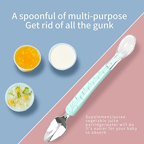 Cuillere Bebe, Cuillere Bebe Silicone 1er Age Bebe Sans Bpa Nourriture Complémentaire Gratter Des Fruits s'Adapte à La Bouche De Bébé Passe Au Micro-Ondes, Au Lave-Vaisselle Et Au Congélateur (Bleu)