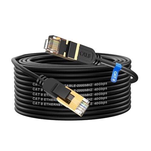 Câble ethernet Cat 8 15m, haut débit, robuste 26 AWG Cat8, 40 Gbit/s, 2 000 MHz avec connecteur RJ45 plaqué or, câble Internet extérieur et intérieur, compatible avec routeur, modem de jeu, Xbox