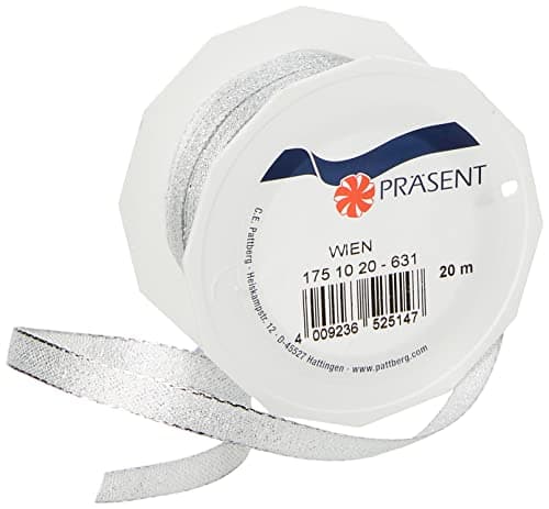 C.E. Pattberg WIEN Ruban Cadeau Argenté, 20 m de Ruban Cadeau pour Emballer des Présents, Largeur 10 mm, Accessoire de Décoration et Bricolage, Ruban Décoratif pour Présents
