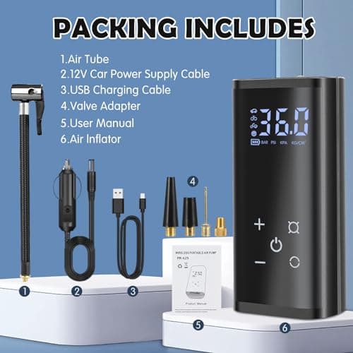 YUGUANG Gonfleur de Pneu Compresseur d'air Portable Pompe à air pour Voiture, 6000mAh Compresseur d'air électrique de Pompe à air sans Fil 150 PSI avec écran Tactile/éclairage pour Moto Auto Vélo.