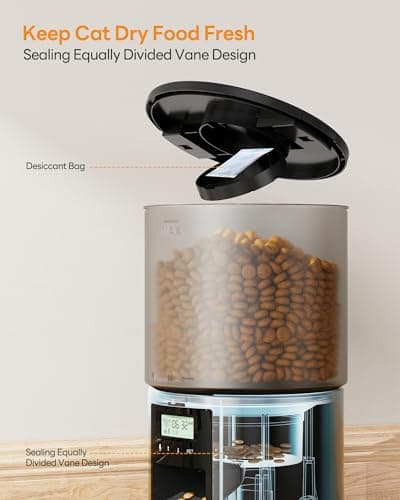 Distributeur Croquettes Chat Automatique: Gamelle pour Chiens avec Minuterie Programmable - 1-6 Repas par Jour avec Appuyez sur Le Couvercle et Fonction D'Enregistrement 10s - 4L Noir