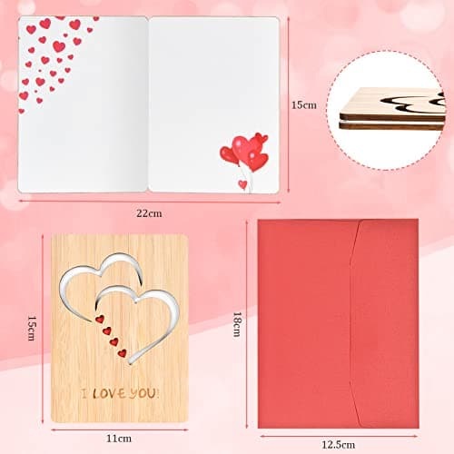 Vicloon Carte de Voeux en Bois, Carte Cadeau, Carte de Voeux en Bois avec Enveloppes pour les Anniversaires la Saint-Valentin les Mariages la Fête des Mères et les Occasions Spéciales (Double Coeur)