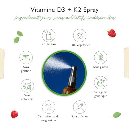 Vitamine D3 + K2 instantanée - Spray 50 ml - Goût citron - 99,7+% All-Trans (Original K2VITAL® de Kappa) - Testé en laboratoire 1000 I.U. de vitamine D3 par application