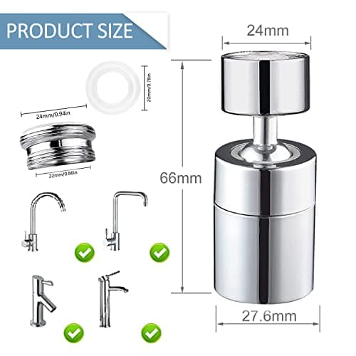 ZONSUSE 360° Pivotant Aérateurs de Robinet, Embout Robinet Cuisine, Aérateurs pour Robinet Pivotant, 2 Modes Mousseur Robinet Economie Eau, Pour lavabo de Cuisine de Salle de Bain (Argent)