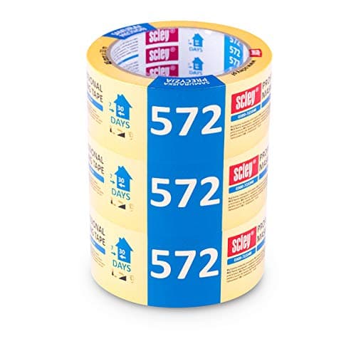 Scley – 3 Rouleaux de Rubans de Masquage - Série 572 - Largeur 48mm, Longueur 33m - Bande adhésive en Crêpe Jaune - Protection pour Travaux de Peinture