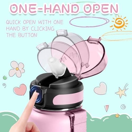 Grsta Gourde Enfant, Gourde Isotherme Sans BPA, Gourde 500ml Garçons & Filles, Gourde avec Paille, Réutilisable, Gourde Anti Fuite, Facile à Nettoyer, Gourde pour École, Bureau, Outdoor