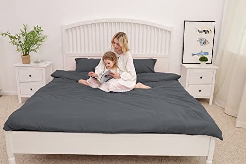 Housse de couette Poligino 135 x 200 cm avec 1 taie d'oreiller 50 x 80 cm - Gris foncé - Parure de lit en microfibre