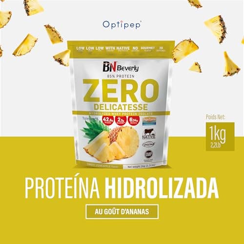 Beverly ZÉRO DÉLICATESSE | 1 kg | 85% Protéines de Lactosérum Hydrolysées | Avec Digezyme et Tolerase | Masse et force musculaire | Mixeur offert (ANANAS)