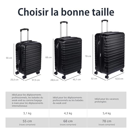 Amazon Basics Valise de voyage à roulettes pivotantes, Noir, 78 cm