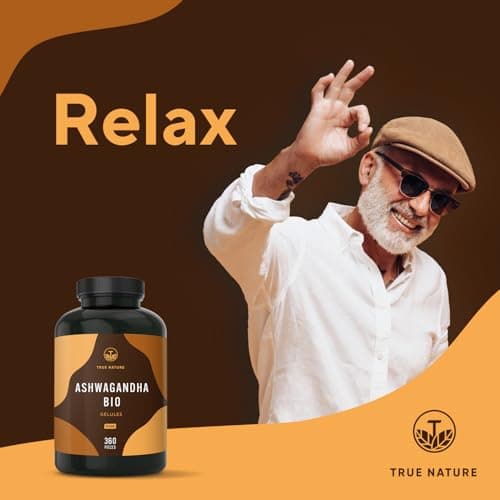Ashwagandha Bio - Extra Fort: 650mg (360 Gélules) - Withanolide - Bien-Être Mental & Physique, Sommeil, Cardiovasculaire - Vegan - Sans: Additifs, Lactose & Gluten - TRUE NATURE
