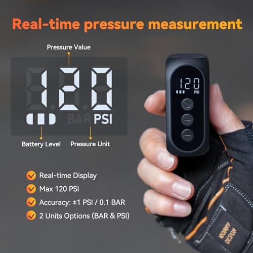 anoutway Mini Pompe à vélo, Pompe à vélo avec manomètre numérique, Pompe à air électrique pour vélo, arrêt Automatique pour VTT, vélo de Route AT1 Pro