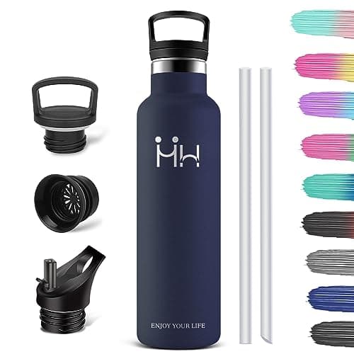 HoneyHolly Gourde Isotherme - Bouteille Isotherme 1L - Gourde INOX avec Paille - Gourde Sport Étanche - 18/8 Acier Inoxydable, Bouteille d'eau pour Sport, Randonnée, École, Bureau