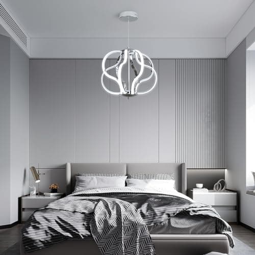 ZenithBeam Led Moderne Lustre Salon, Chrome Suspension Luminaire Avec TéLéCommande, Ligne De Lampe De DéCoration Artistique à Intensité Variable 40W 8 LumièRes Lustre Chambre Pour Salon, Cuisine