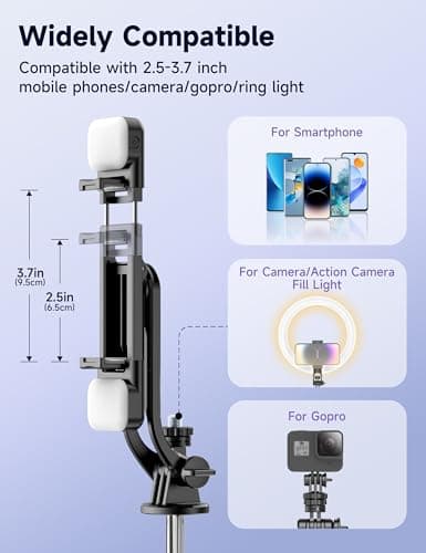 135CM Perche à Selfie Trépied avec 2 Lumière, Trépied pour Téléphone avec Télécommande Détachable, Portable Selfie Stick Trepied Extensible avec Vis de 1/4" Compatible pour iPhone/Android/GoPro/Camera